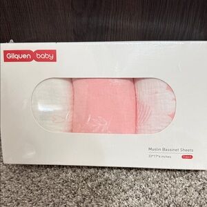 Gllquen Baby Pink Muslin Bassinet Sheets - 3-Pack